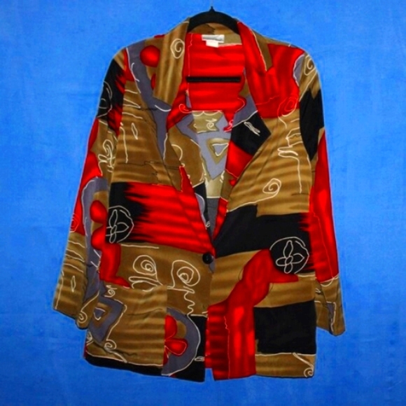 Fashion Bug Jackets & Blazers - Vintage Fashion Bug Abstract Art Blazer Red/Olive Small